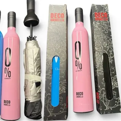 Creative Wine Bottle Design Folding Umbrella (UV Protection & Compact)